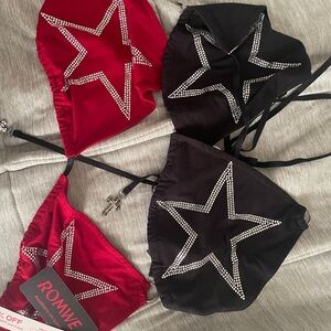 ROMWE Red and Black Star Bikini Set